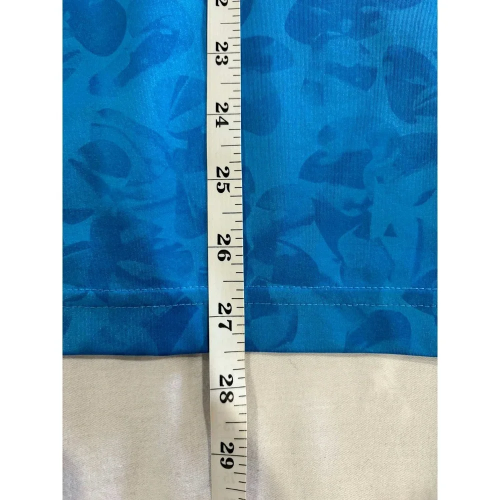 Adidas Mens Blue Tonal Leaf Print Golf Polo Shirt Large Mountain Logo Short Slv‎